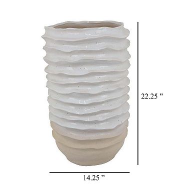 Accent Planter, Abstract Wave Coastal Design, 22 Inch White Ceramic