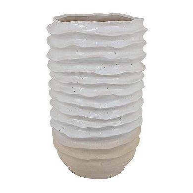 Accent Planter, Abstract Wave Coastal Design, 22 Inch White Ceramic