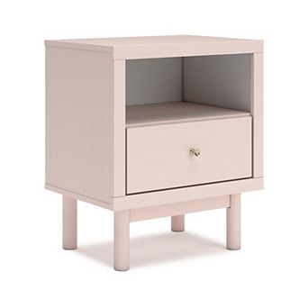 Viso Nightstand, 25 Inch, 1 Drawer, Champagne, Retro Blush Pink Finish