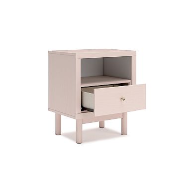 Viso Nightstand, 25 Inch, 1 Drawer, Champagne, Retro Blush Pink Finish