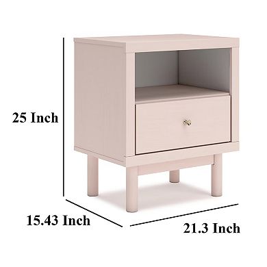 Viso Nightstand, 25 Inch, 1 Drawer, Champagne, Retro Blush Pink Finish