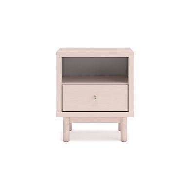 Viso Nightstand, 25 Inch, 1 Drawer, Champagne, Retro Blush Pink Finish