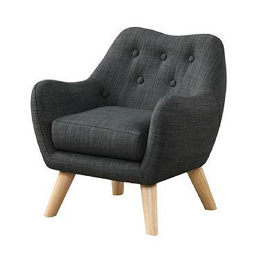 Binie Kids Chair with Wood Angled Legs, Button Tufted Linen