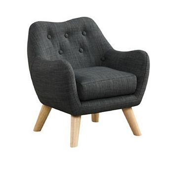 Binie Kids Chair with Wood Angled Legs, Button Tufted Linen