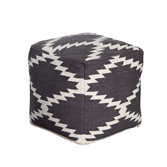Poby Accent Pouf, 19 Inch Square Body, White and Gray Zig Zag Pattern
