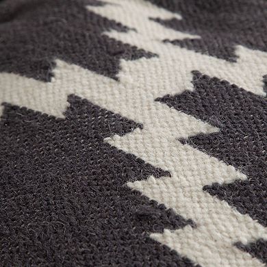 Poby Accent Pouf, 19 Inch Square Body, White and Gray Zig Zag Pattern