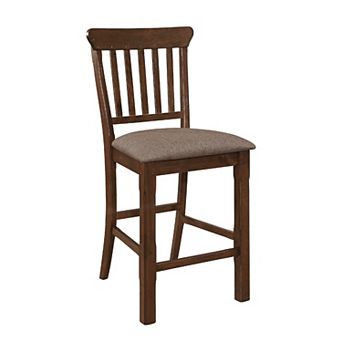 Lsy Counter Stool Chair Set of 2, Brown Wood, Fabric Upholstered Seat