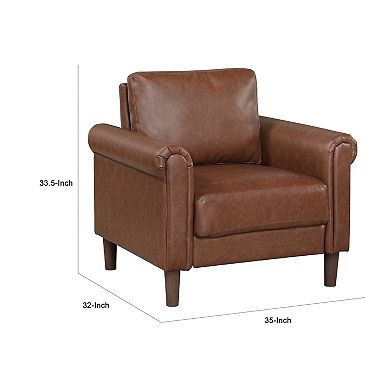 Lo Accent Chair w Rolled Arms, Mid Century Dark Brown Faux Leather