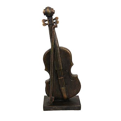 Violin Tabletop Decor, Dark Bronze Resin, Rectangular Base, 18 Inch