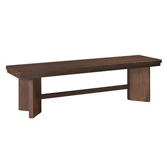 Bloi Dining Bench, X Shaped Trestle Base, 59 Inch, Brown Wood Frame