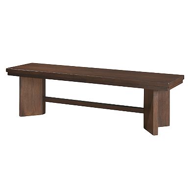 Bloi Dining Bench, X Shaped Trestle Base, 59 Inch, Brown Wood Frame