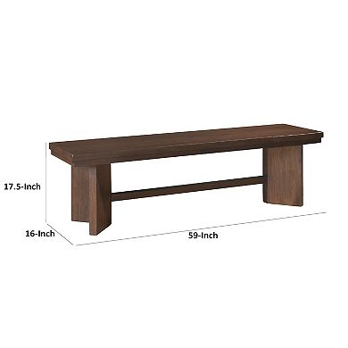 Bloi Dining Bench, X Shaped Trestle Base, 59 Inch, Brown Wood Frame