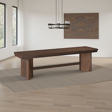 Bloi Dining Bench, X Shaped Trestle Base, 59 Inch, Brown Wood Frame