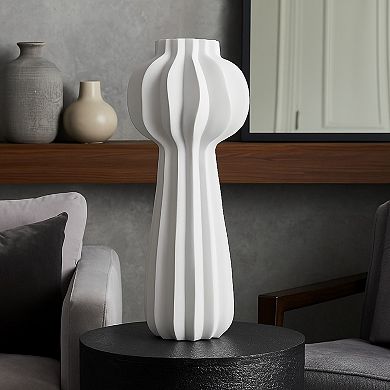 Samo Decorative Vase, Textured Body w Bulb Top, 37 Inch White Resin
