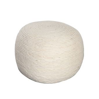 Poby Accent Pouf, 19 Inch Round, Dyed Ivory Wool Body