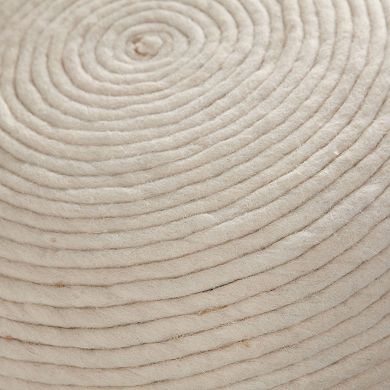Poby Accent Pouf, 19 Inch Round, Dyed Ivory Wool Body