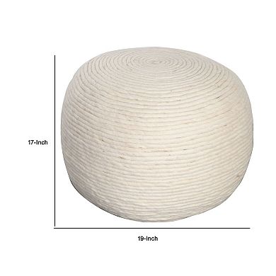Poby Accent Pouf, 19 Inch Round, Dyed Ivory Wool Body