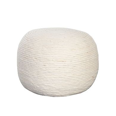 Poby Accent Pouf, 19 Inch Round, Dyed Ivory Wool Body
