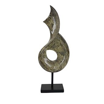 Tabletop Accent Decor, Gray Green Resin, Black Metal Support, 22 Inch