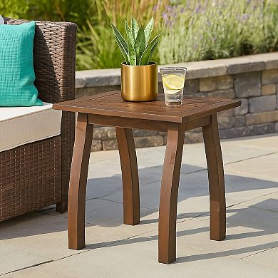 Bang Outdoor Accent Table, Acacia Wood Slatted Top