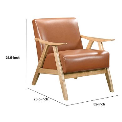 Indy Accent Club Armchair, Faux Leather, Natural Brown Solid Wood