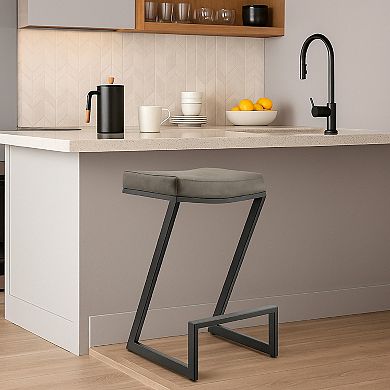 Alta Backless Counter Stool, Z Black Iron Footrest, Gray Faux Leather
