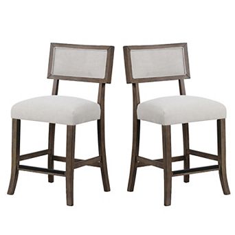 Asten Counter Stool Chair Set of 2, Dark Walnut Brown, Gray Seat