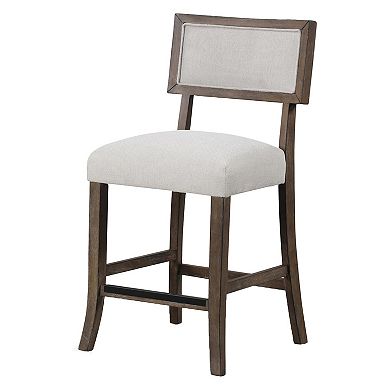 Asten Counter Stool Chair Set of 2, Dark Walnut Brown, Gray Seat
