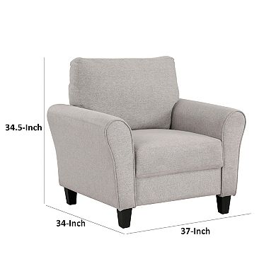 Leroi Accent Chair, 37 Inch, Gray Fabric and Round Flared Armrests