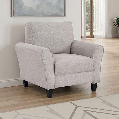 Leroi Accent Chair, 37 Inch, Gray Fabric and Round Flared Armrests