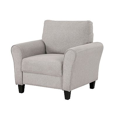 Leroi Accent Chair, 37 Inch, Gray Fabric and Round Flared Armrests