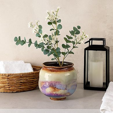 Noah Decorative Basin, Irregular Round Glossy Blue Ceramic 9 Inch