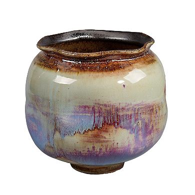 Noah Decorative Basin, Irregular Round Glossy Blue Ceramic 9 Inch