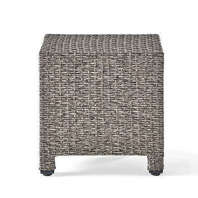 Perie Outdoor Accent Table, Gray Faux Rattan, Iron Frame, 18 Inch