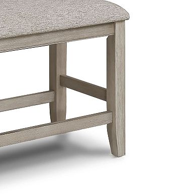 Filu Counter Height Dining Bench, 40 Inch White Oak Wood, Light Gray