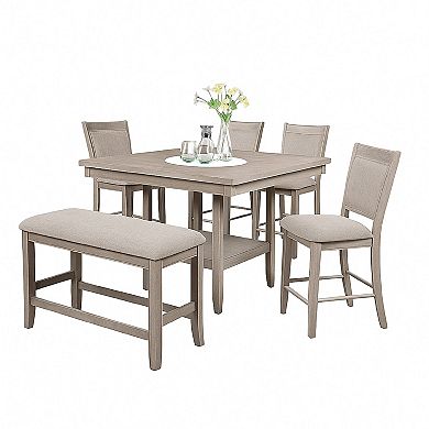 Filu Counter Height Dining Bench, 40 Inch White Oak Wood, Light Gray