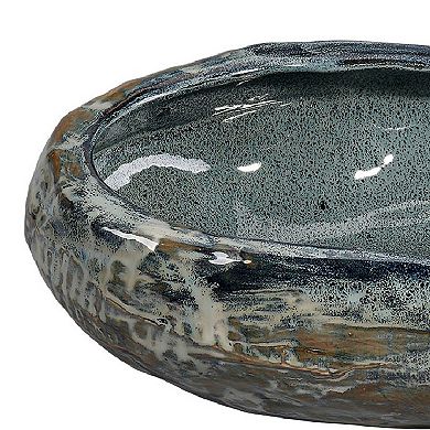 Erya Decorative Bowl, Uneven Wavy Rim, 24 Inch Glazed Gray Ceramic