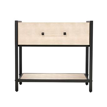 Caz Side Table, 1 Drawer, Black Frame, Faux Shagreen Leather, 26 Inch