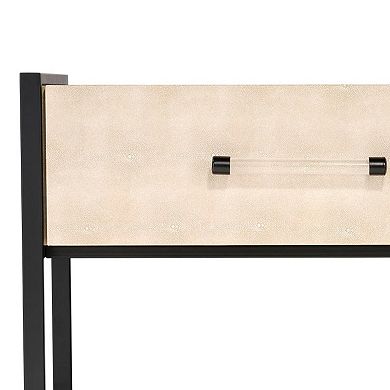 Caz Side Table, 1 Drawer, Black Frame, Faux Shagreen Leather, 26 Inch