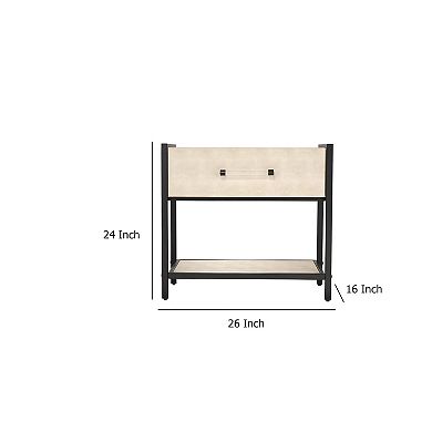 Caz Side Table, 1 Drawer, Black Frame, Faux Shagreen Leather, 26 Inch
