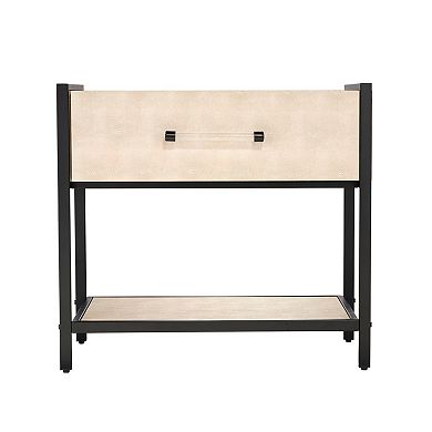 Caz Side Table, 1 Drawer, Black Frame, Faux Shagreen Leather, 26 Inch