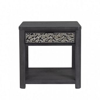 Zoko Side End Table, 1 Drawer, 1 Shelf, Ash Gray Rubberwood, 24 Inch