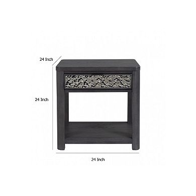 Zoko Side End Table, 1 Drawer, 1 Shelf, Ash Gray Rubberwood, 24 Inch
