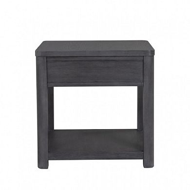 Zoko Side End Table, 1 Drawer, 1 Shelf, Ash Gray Rubberwood, 24 Inch