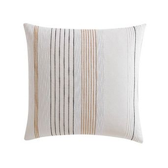 Jela Euro Sham with Clipped Jacquard Stripes, White Cotton, 26 x 26