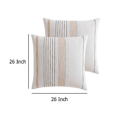 Jela Euro Sham with Clipped Jacquard Stripes, White Cotton, 26 x 26