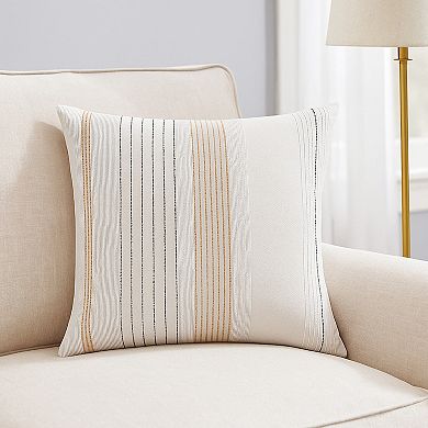 Jela Euro Sham with Clipped Jacquard Stripes, White Cotton, 26 x 26