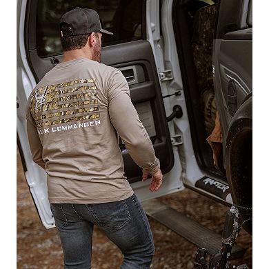 Men's Legendary Whitetails Buck Commander Camo Filled Flag Long Sleeve T-Shirt