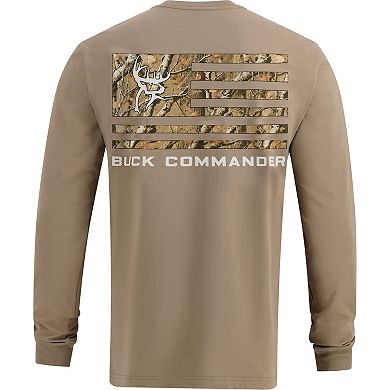 Men's Legendary Whitetails Buck Commander Camo Filled Flag Long Sleeve T-Shirt
