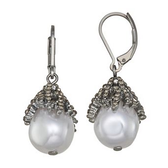 Simply Vera Vera Wang Gunmetal Simulated Pearl Sea Shell Leverback Drop Earrings
